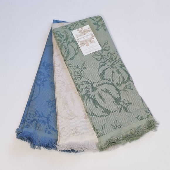 Shabby Chic Fall Pumpkins Kitchen Hand Towels Set Green, Blue and White - Picture 8 of 8